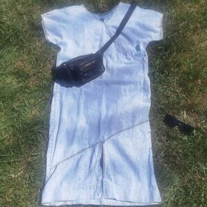 80s Super Soft Denim Maxi Dress Shoulder Pads 90s Vintage